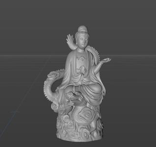 3D digital model of the sitting Guanyin statue with a coiled dragon
