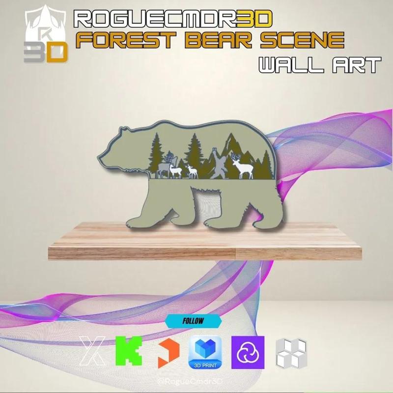 Mystical Forest Bear Scene – Layered 3D Wall Art   