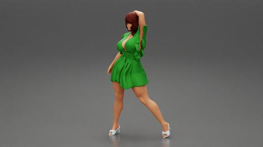 Sexy Female Summer Casual Fashion in V Neck dress posing