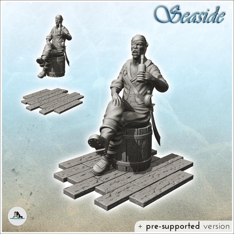 Pirate with mustache drinking from a wooden barrel (10) - Jungle Blackbeard Island Beach Piracy Caribbean Medieval