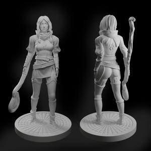 Female Mage with Wooden Staff and Base