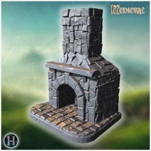 Rustic stone chimney with intricate brickwork and textured base tiles (10) - Medieval Gothic Feudal Old Archaic Saga 28mm 15mm RPG
