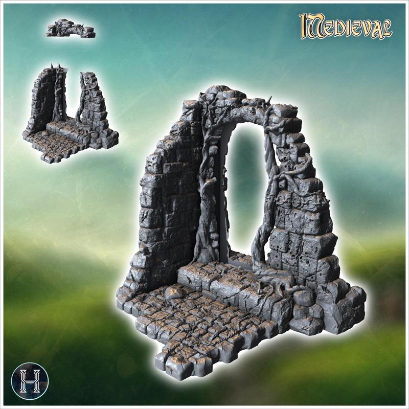 Ancient stone archway with detailed carvings and weathered steps (3) - Medieval Gothic Feudal Old Archaic Saga 28mm 15mm RPG