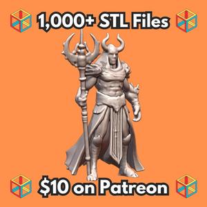 28mm DND Dark Horned Ritualist with Staff of Power Fantasy Miniature MineeForm FDM 3D Print STL File