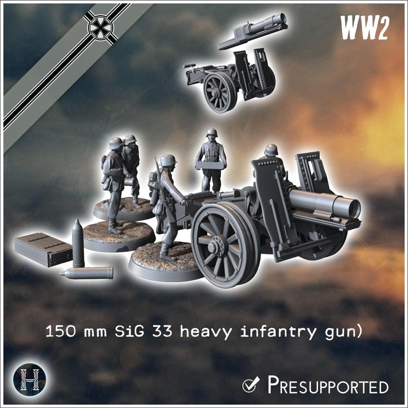 150 mm SiG 33 heavy infantry gun (with 5 crews) - Germany Eastern Western Front Normandy Stalingrad Berlin Bulge WWII