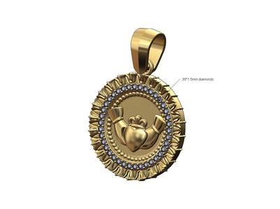 Diamond Claddagh heart crown rosette pendant charm 3D print model