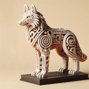 1035 Color 3D Model of a Totem-Style Wolf on a Pedestal, pug, dachshund, poodle, totem, dog, monkey, elephant, beagle, bear, lion, fox, bull terrier, pomeranian, galgo, wolf, doberman pinscher, newfoundland, crocodile
