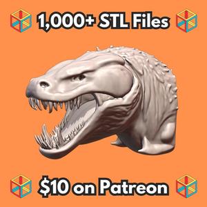 Quarter Scale Ferocious Reptilian Beast Head Trophy Wall Art MineeForm FDM 3D Print STL File