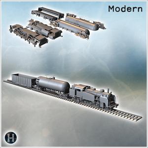 Modern railway convoy with locomotive, tanker car, freight car, and rails (2) - Modern WW2 WW1 World War Diaroma Wargaming RPG Mini Hobby