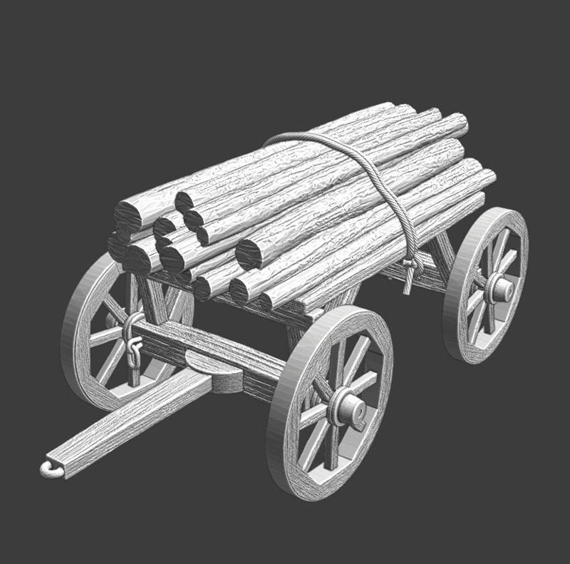 Medieval Wagon for wargaming - Wooden logs