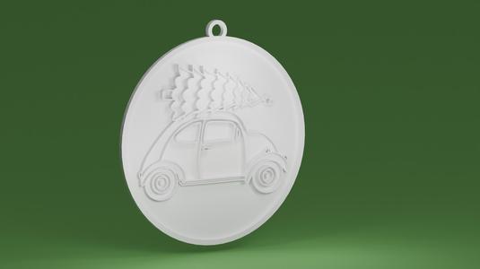 Retro Car with Christmas Tree on the roof in a bauble 2 (Christmas tree ornament)