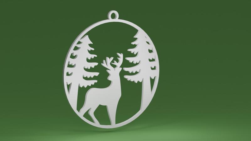 Christmas Tree and Deer inside a bauble (Christmas tree ornament)