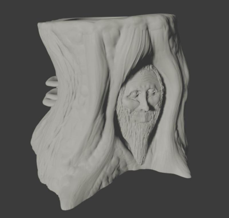 wizard face inside of a tree (flower pot)