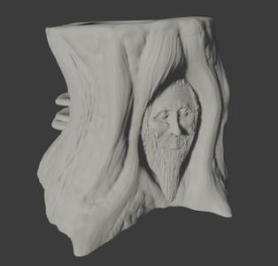 wizard face inside of a tree (flower pot)