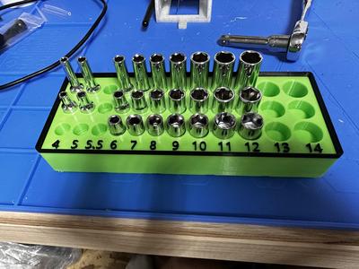 Gridfinity - 2x5 - 1/4" Drive Socket Holder Metric (4-14mm) - Raised text