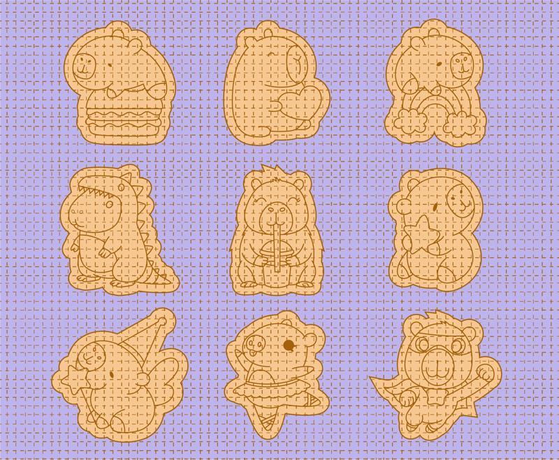 Pack of 9 capybara cutters and stamps