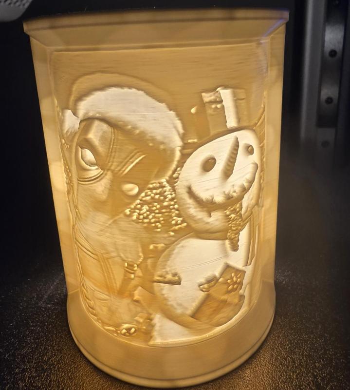 lithopane christmas tealight deadpool with snowman