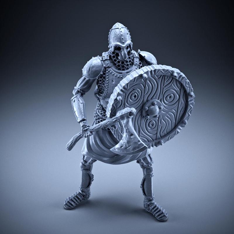 Skeleton - Heavy Infantry - Axe + Round Shield - Defensive Pose