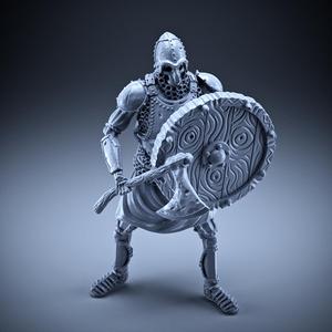 Skeleton - Heavy Infantry - Axe + Round Shield - Defensive Pose
