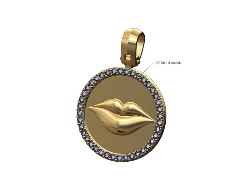 Diamond lips round pendant 3D print model