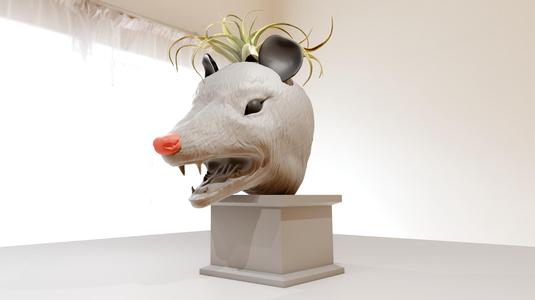 Opossum head bust mount mouth open planter pot flower vase stl