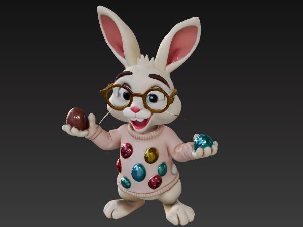 Playful Easter Bunny with Colorful Eggs