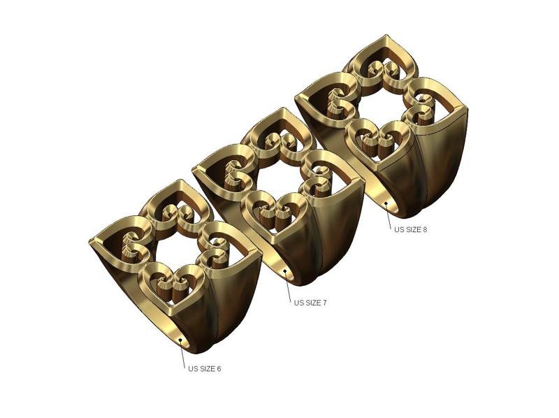 Square floral hearts fashion ring US sizes 6 7 8 3D print model