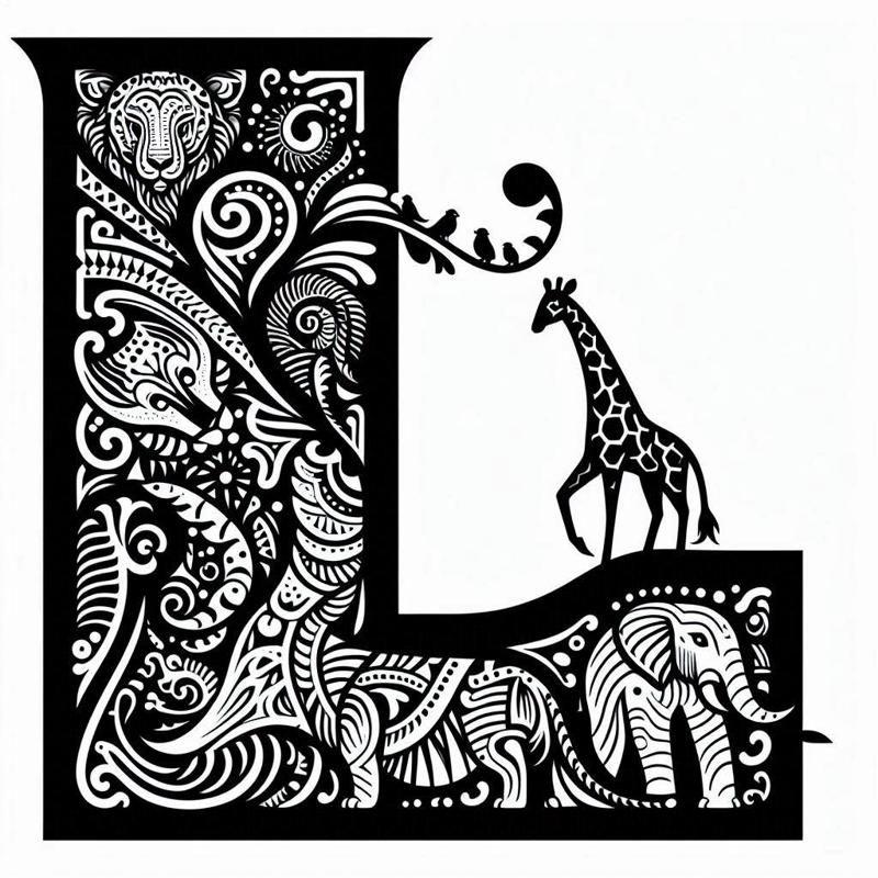 Wall art: Letter L with giraffe (two colours)