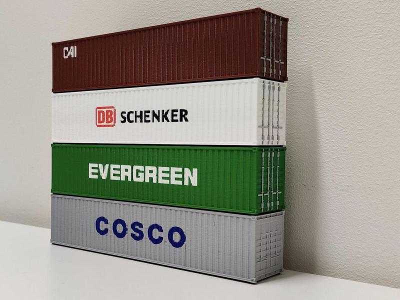 Multicolor 40-foot ISO Containers in H0 scale (1:87)