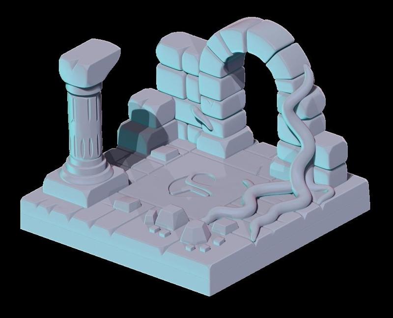Ancient Ruins Dungeon Tile - 006 – Modular 3D Printable Terrain for DnD & Tabletop RPGs (2x2")