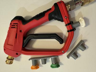 Pressure washer nozzle gun mount