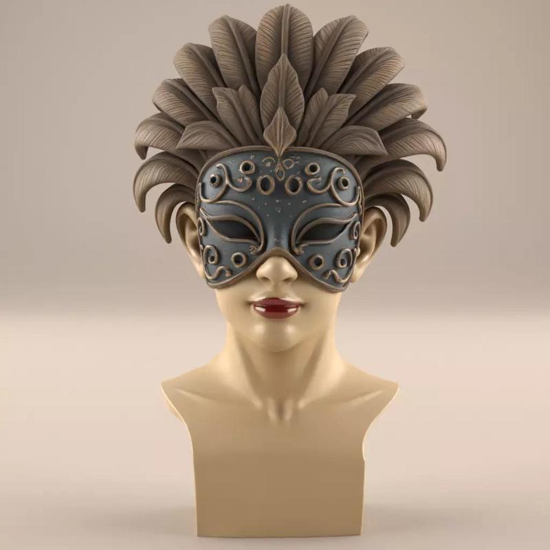 Elegant Feathered Mask Bust STL