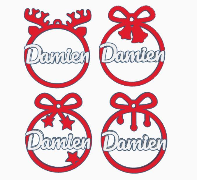 4 x Damien, Personalized Christmas tree ball