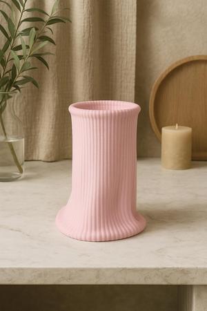 Melted Pink Ripple Vase – Matte Sculptural Vase