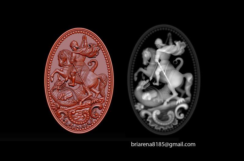 Saint George killing dragon 3D STL Model for CNC Router Engraver Relief
