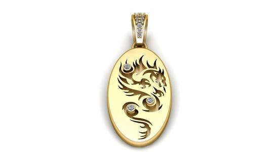 DRAGON DESIGN OVAL SHAPE PENDANT 3D PRINTABLE MODEL