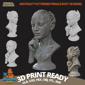 Contemplative Elegance: Abstract Patterned Female Bust 3D Model