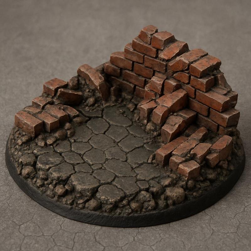 Ruined Brick Wall Base STL - Scenic Urban Rubble Base for Miniatures