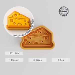 Cheese Shape Cutter & Stamp, Cookie & Fondant Decorating Tool, 6-Piece Set, Small to Large Sizes