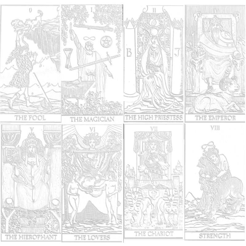 The 22 major arcana in Rider Waite Tarot cards