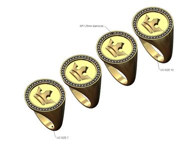 Crown diamond halo round signet ring US sizes 7to10 3D print model