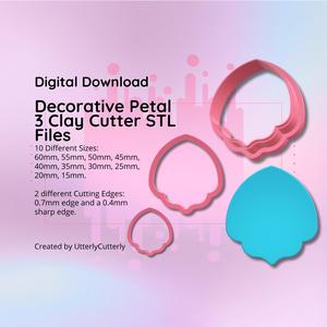 Clay Cutter STL File Elegant Petal 3- Earring Digital File Download- 10 sizes & 2 Cutter Versions, cookie cutter
