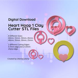 Clay Cutter STL File Heart Hoop 1- Love Earring Digital File Download- 8 sizes & 2 Cutter Versions, cookie cutter