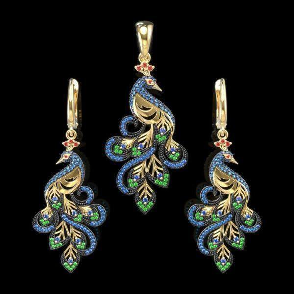 Swain and Bird Pendant and Earring