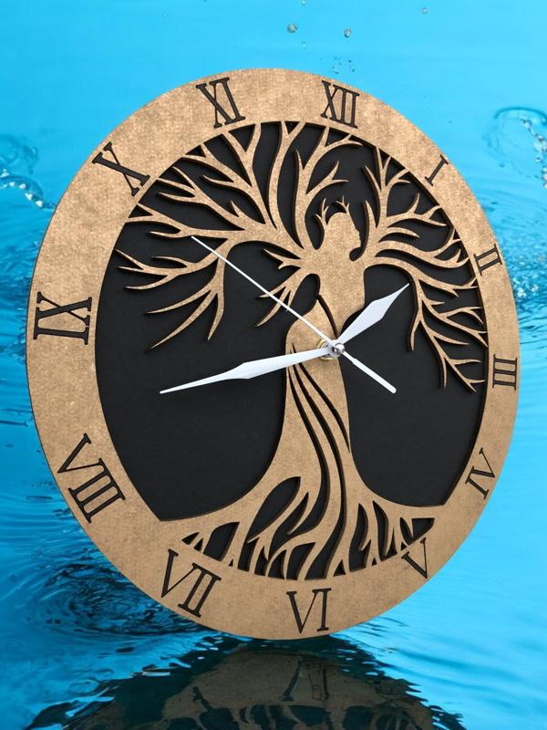 laser-cut tree-of-life clock