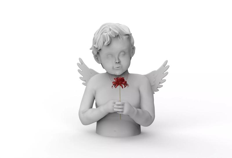 Baby Angel Statue ZBrush Printable Model with Flower