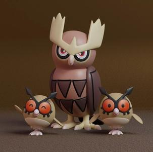 Pokemon - Hoothoot and Noctowl with 2 poses