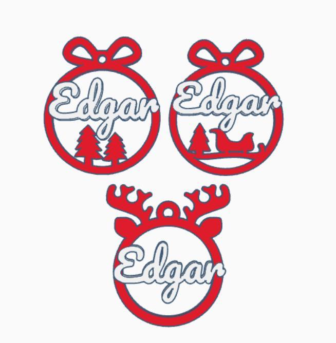 3 x Edgar , Personalized Christmas tree ball