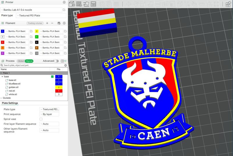 Ligue 1 SM Caen keychain badge Printable and Renderable