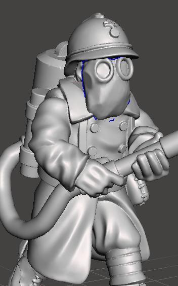 french flamethrower with gas mask